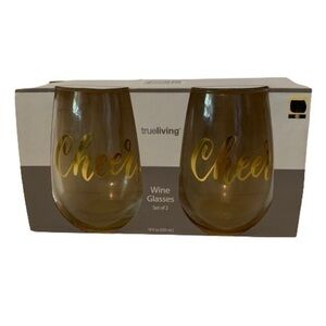 NIB. TRUELIVING 2 “Cheers” Wine Glasses